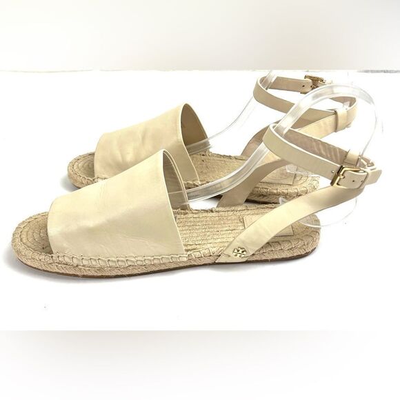 Tory Burch  Elegant Cream Leather Espadrille Sandals - Picture 2 of 14